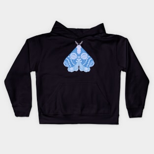 Folk Art Moth in Blue Kids Hoodie